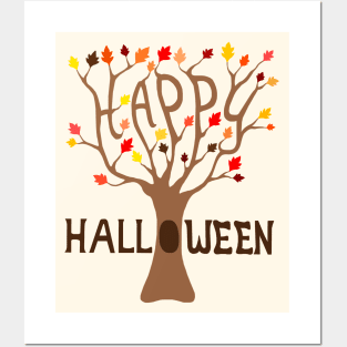 Happy Halloween Fall Tree Posters and Art